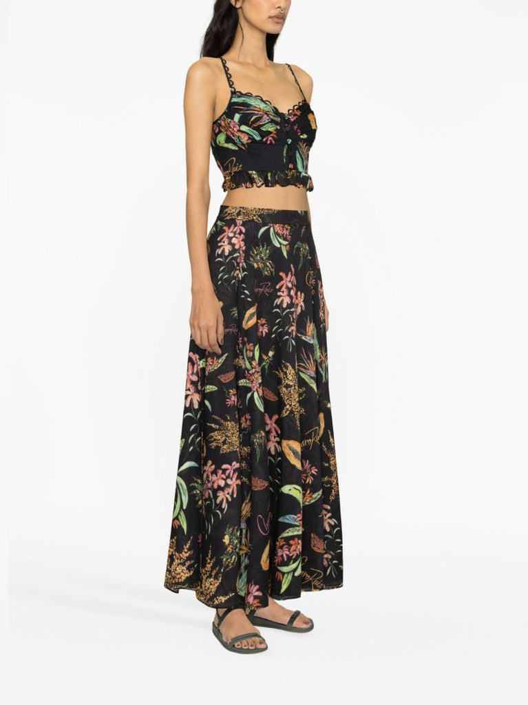 Black Floral Print Cotton Maxi Skirt