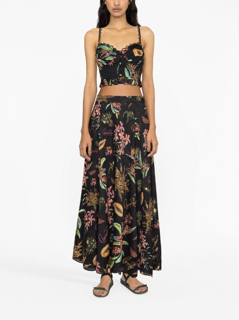Black Floral Print Cotton Maxi Skirt