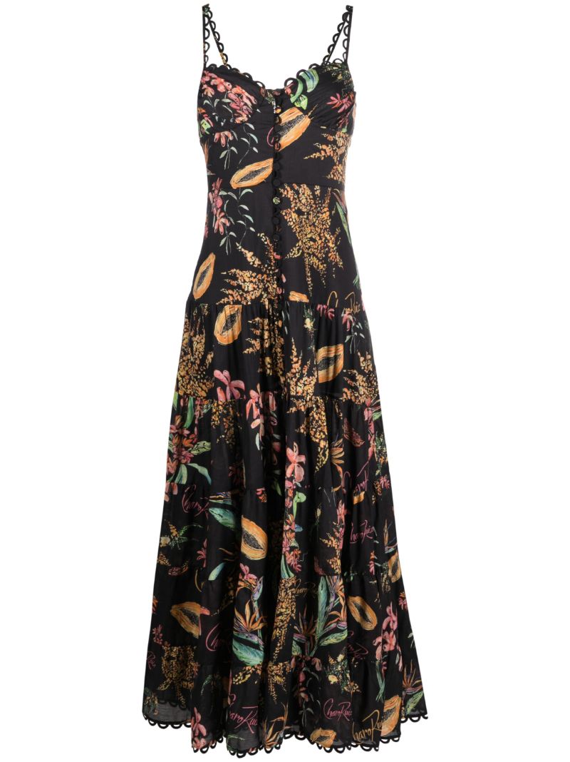 Black Floral Print Cotton Maxi Dress