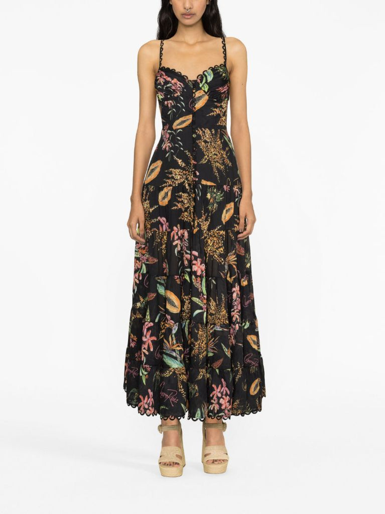 Black Floral Print Cotton Maxi Dress