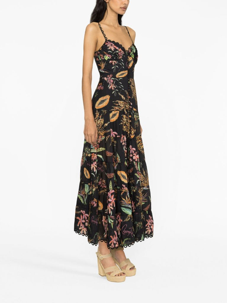 Black Floral Print Cotton Maxi Dress