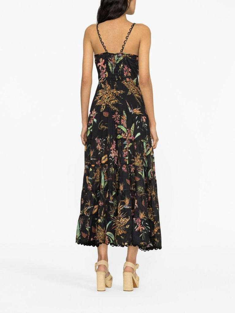Black Floral Print Cotton Maxi Dress