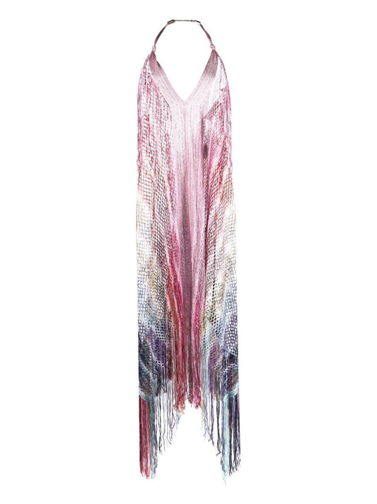 Multicolour Striped Fringed Beach Dress