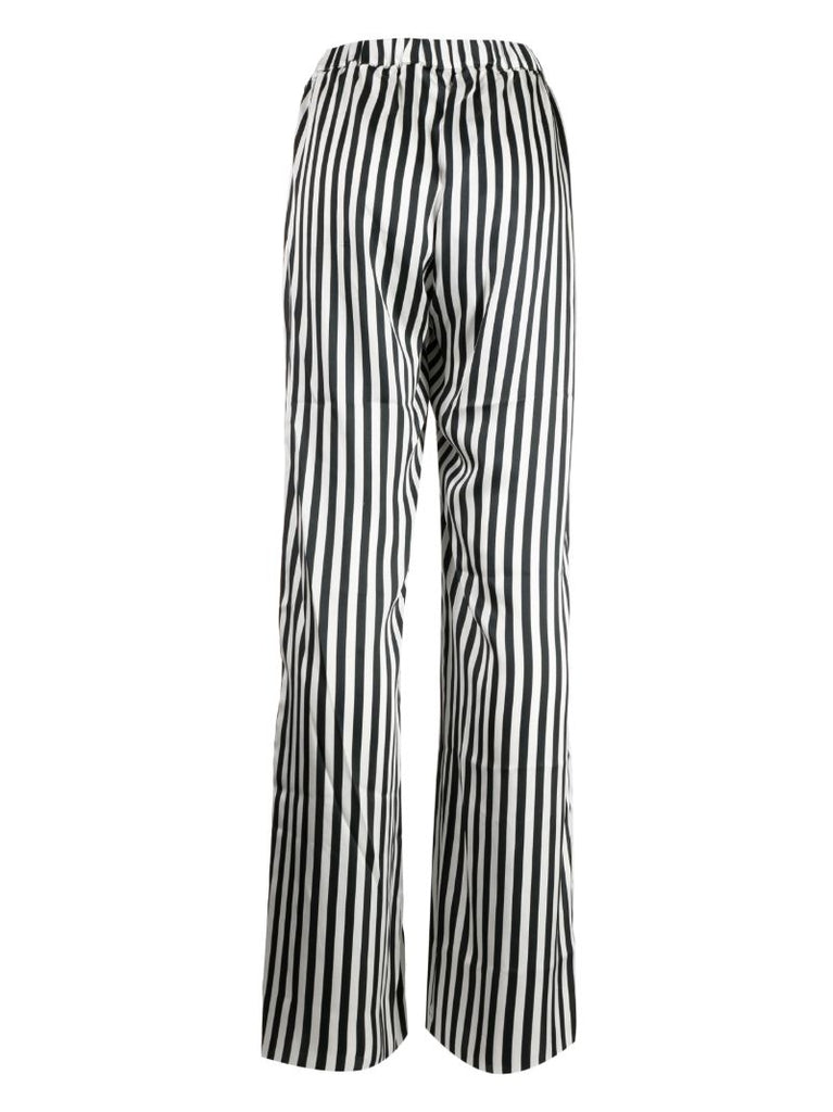Black and White Stripe Print Silk Wide-leg Trousers