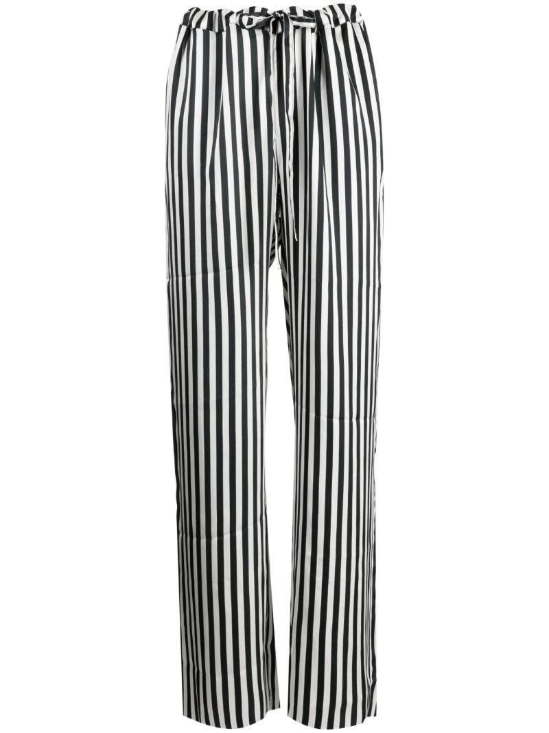 Black and White Stripe Print Silk Wide-leg Trousers