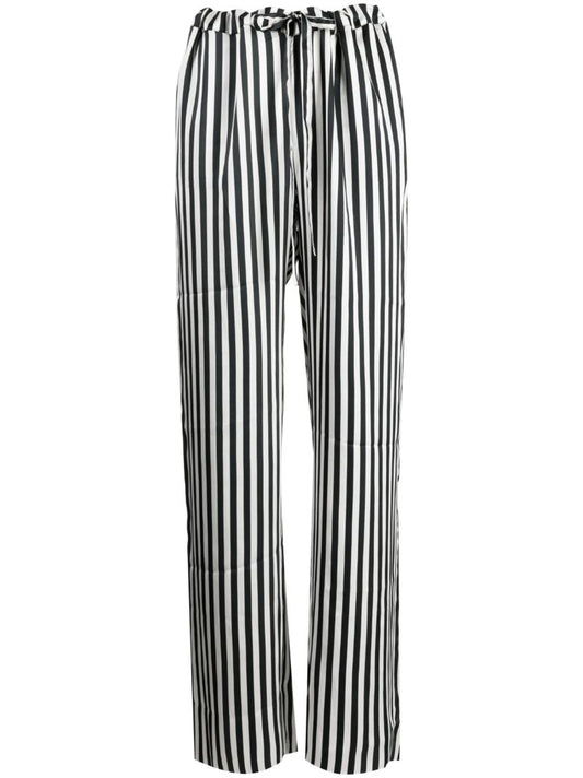 Black and White Stripe Print Silk Wide-leg Trousers