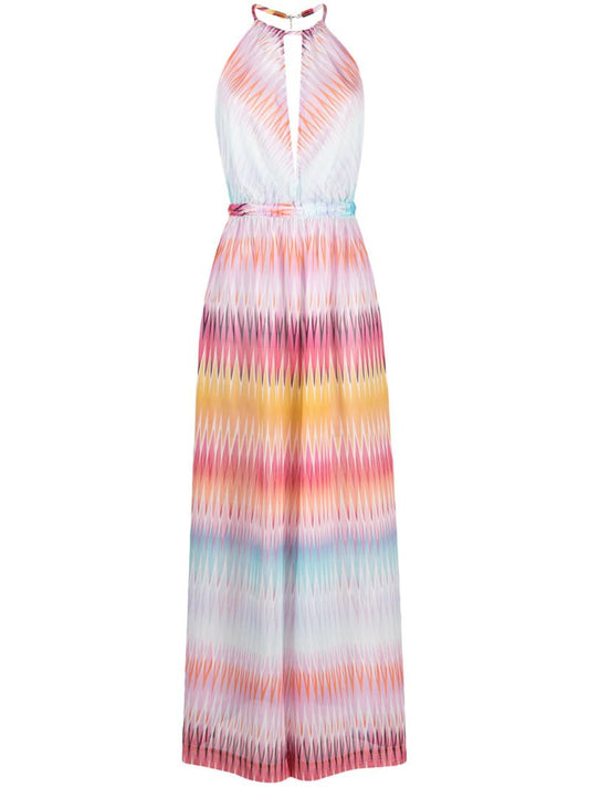 Multicolour Gradient-stripe Backless Jumpsuit
