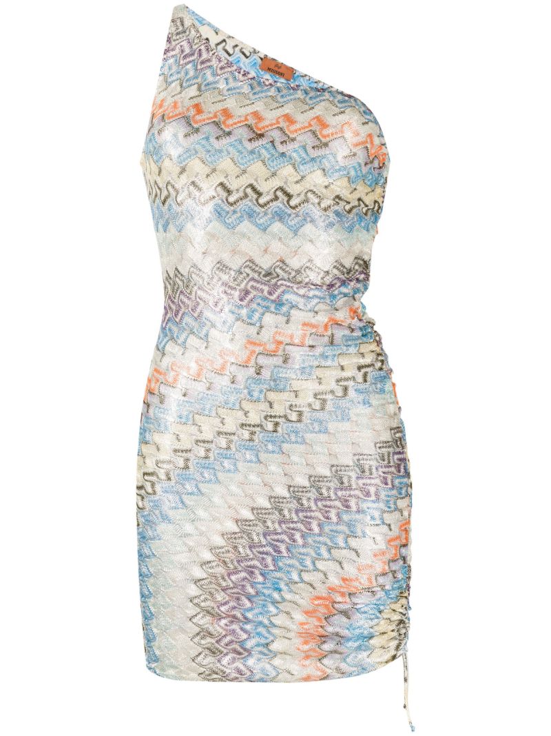 Multicolour One-shoulder Zigzag Mini Dress