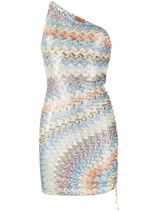 Multicolour One-shoulder Zigzag Mini Dress
