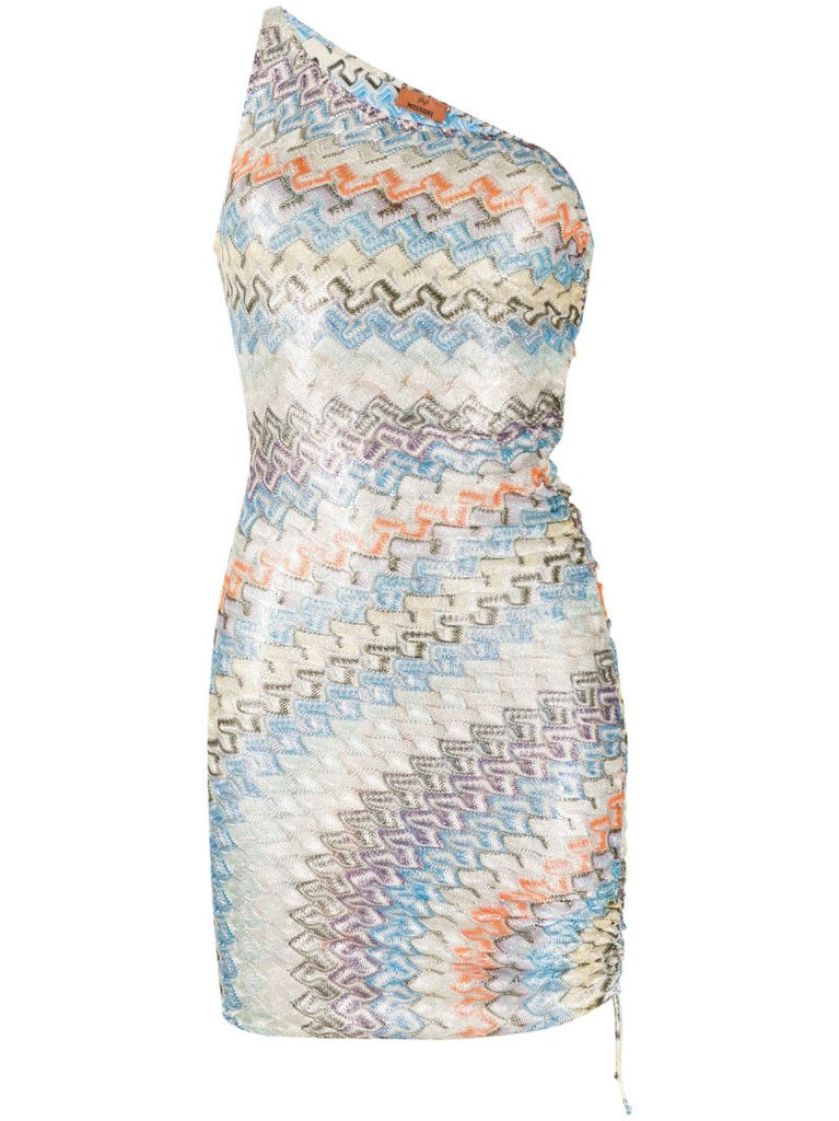 Multicolour One-shoulder Zigzag Mini Dress