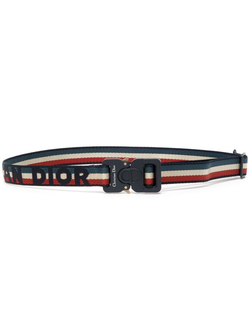 White Tactical Striped Buckled Belt
