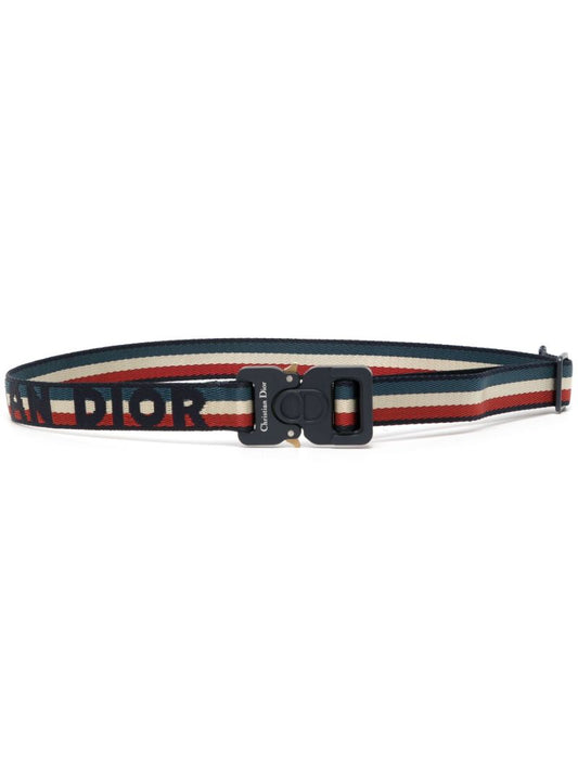 White Tactical Striped Buckled Belt