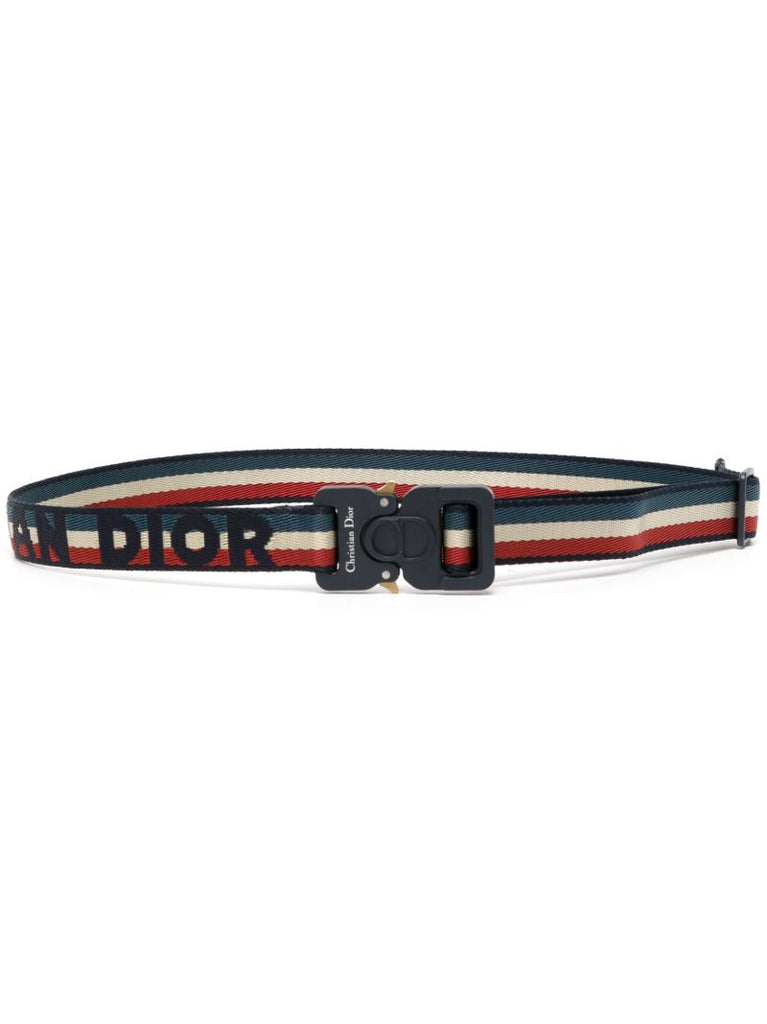 White Tactical Striped Buckled Belt