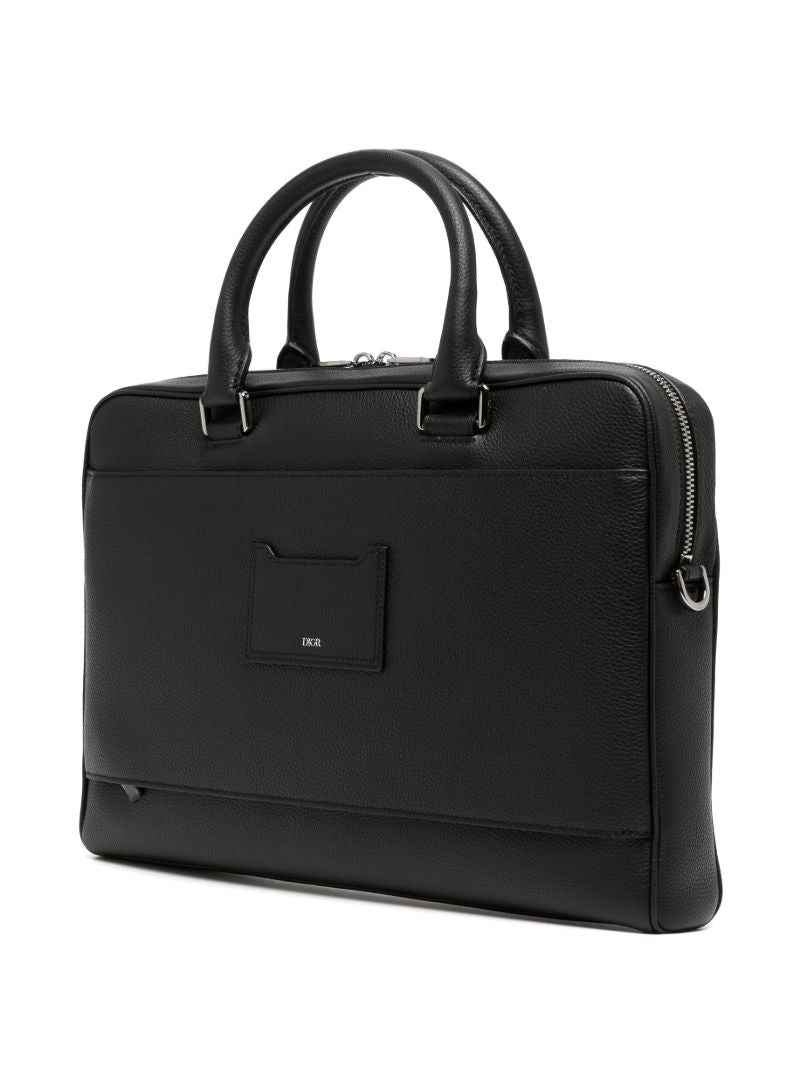 Black Logo Plaque Leather Briefcase
