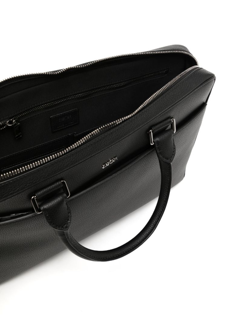 Black Logo Plaque Leather Briefcase