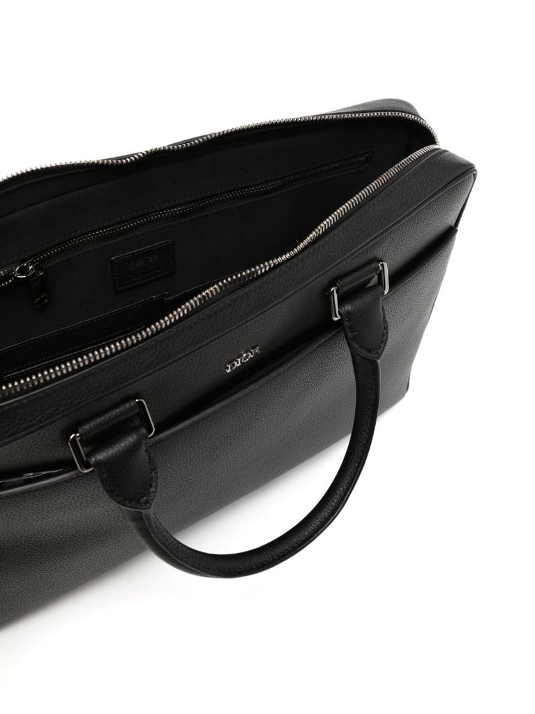 Black Logo Plaque Leather Briefcase