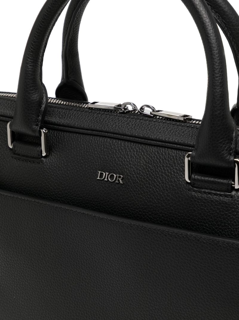 Black Logo Plaque Leather Briefcase