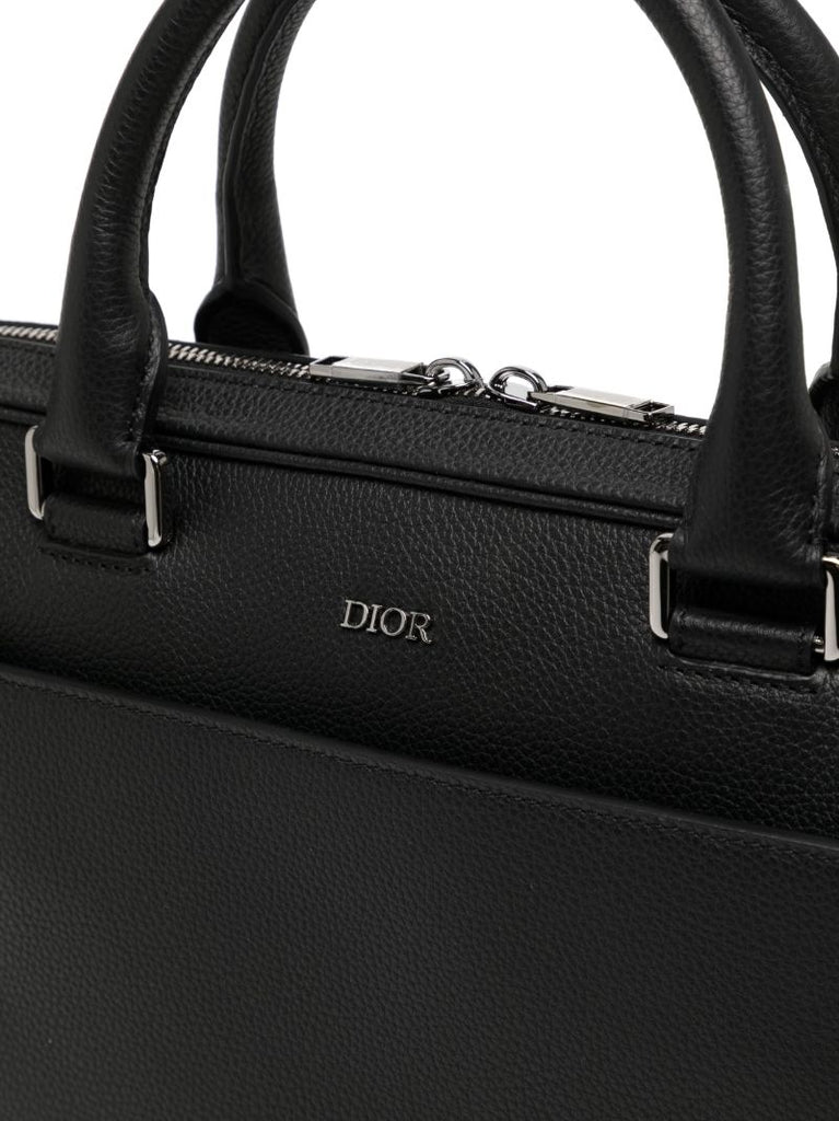Black Logo Plaque Leather Briefcase