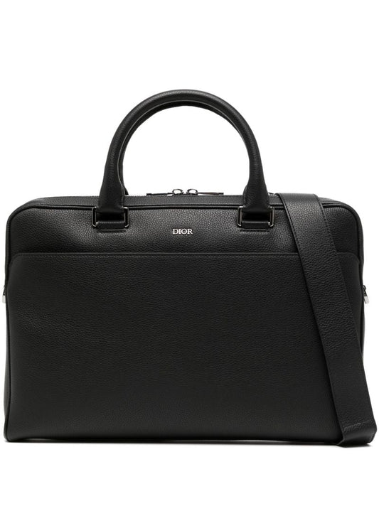 Black Logo Plaque Leather Briefcase