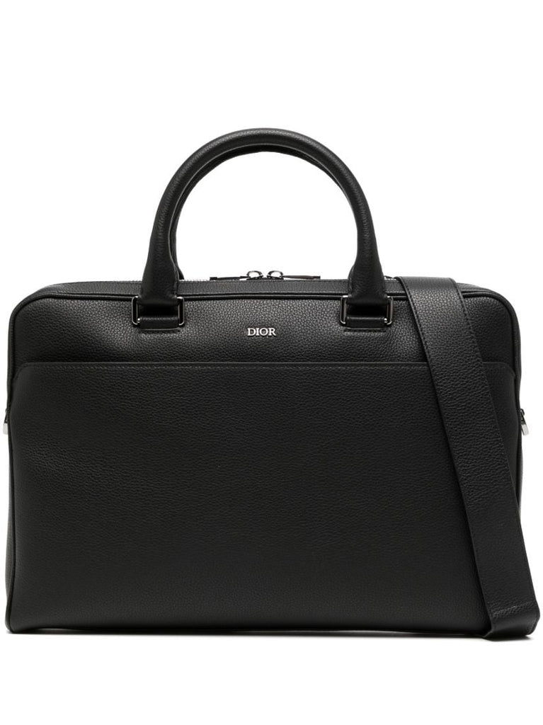 Black Logo Plaque Leather Briefcase