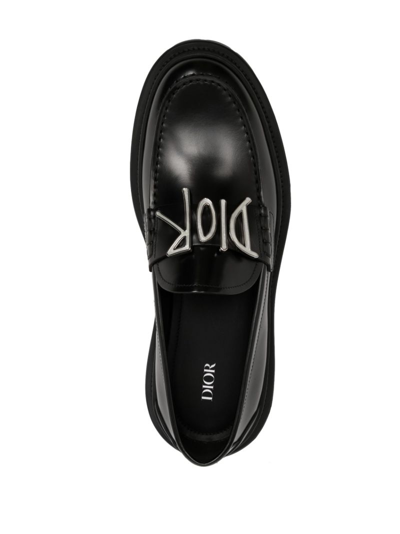 Black Metallic Logo Leather Loafers