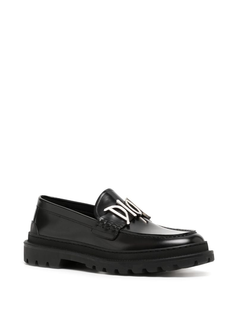 Black Metallic Logo Leather Loafers