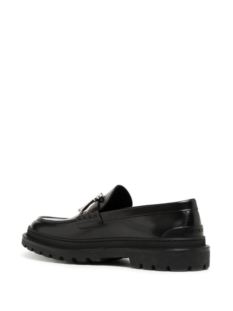 Black Metallic Logo Leather Loafers
