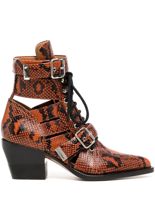 Brown Reilly Croc-embossed Ankle Boots