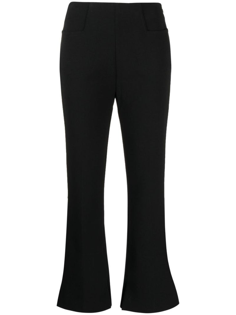 Black Zipped Cropped Flared Trousers
