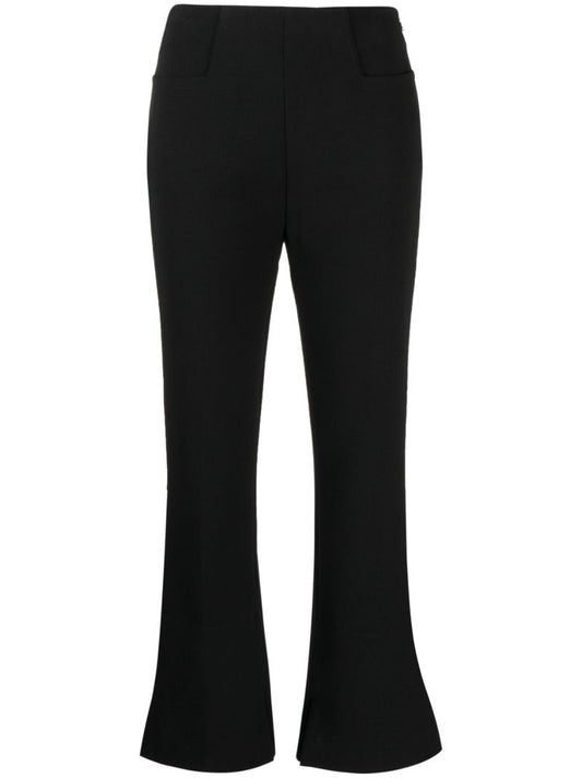 Black Zipped Cropped Flared Trousers