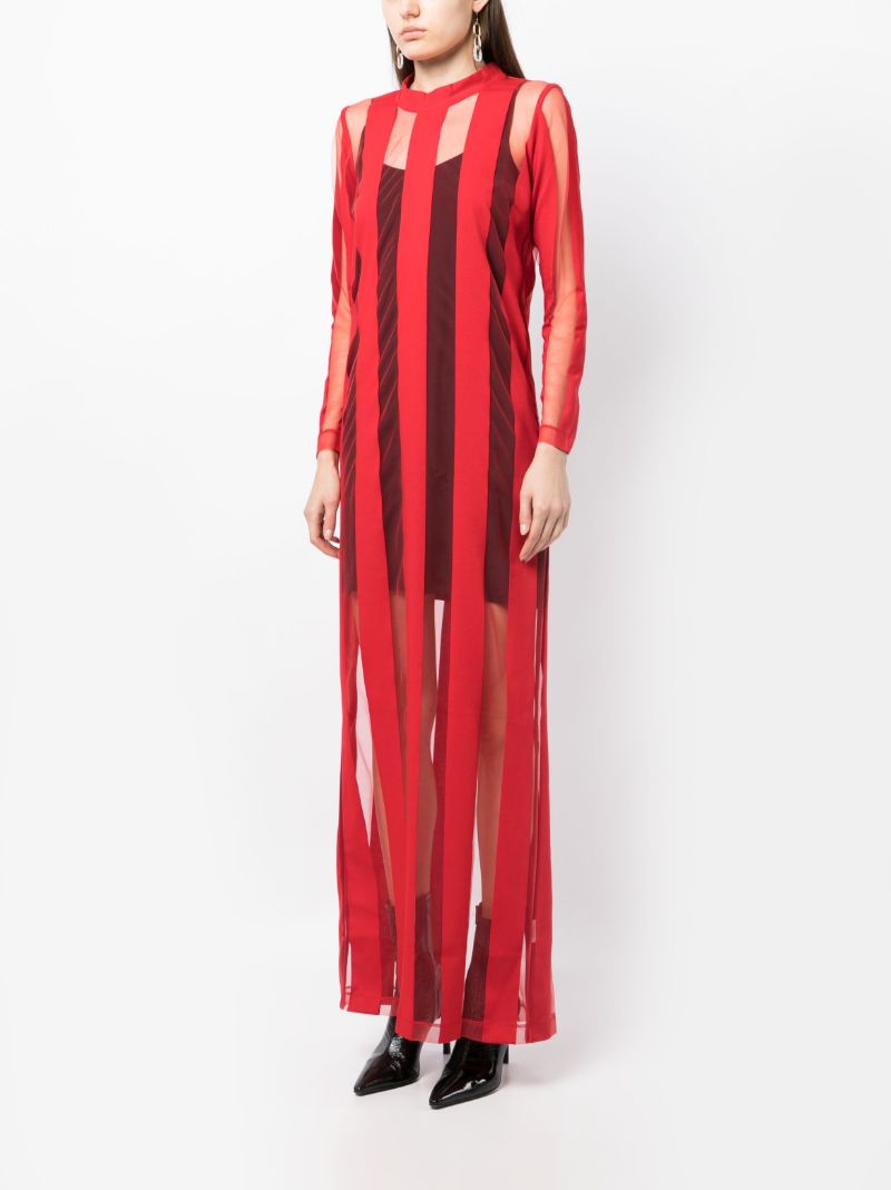 Red Striped Tulle Maxi Dress