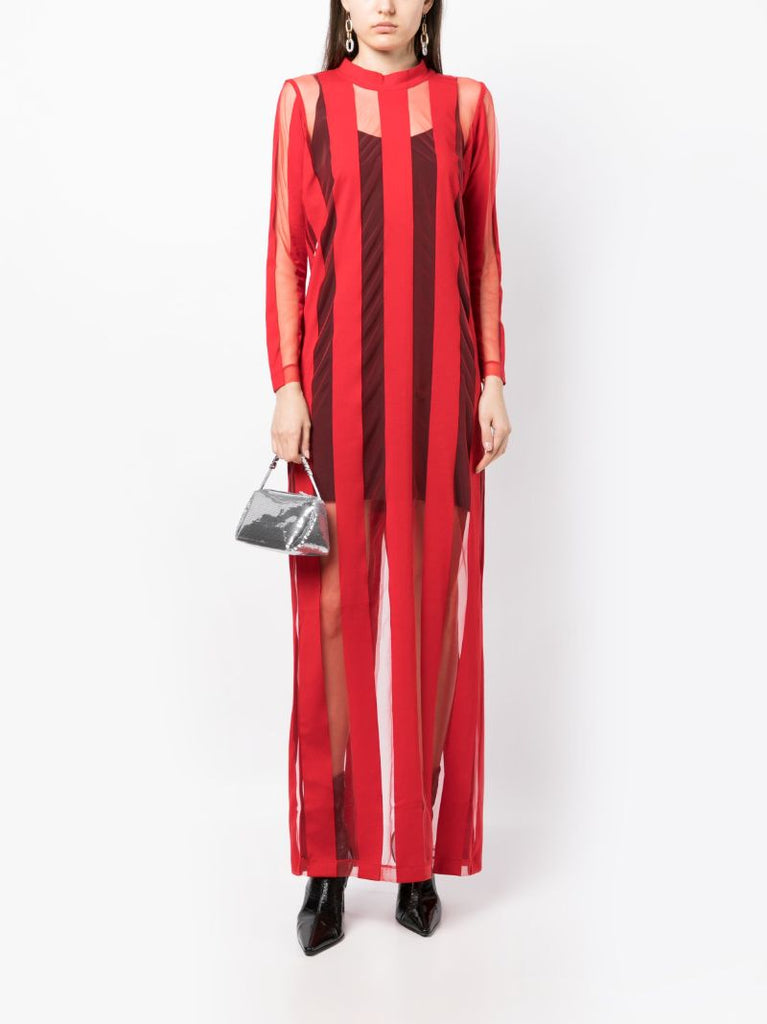 Red Striped Tulle Maxi Dress