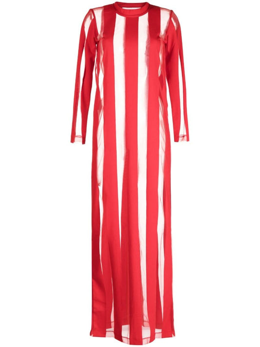 Red Striped Tulle Maxi Dress
