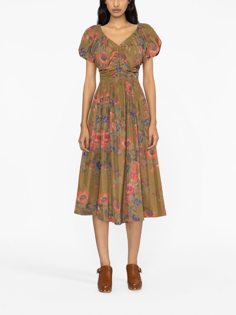Green Cecile Floral-print Midi Dress
