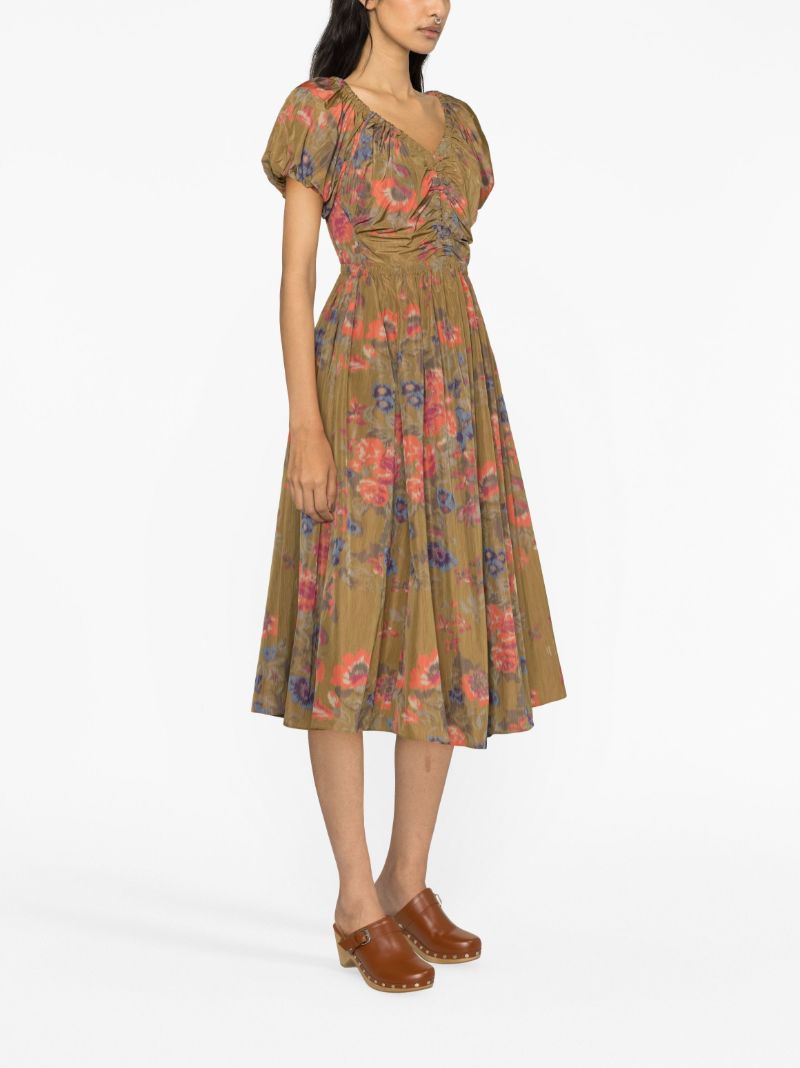Green Cecile Floral-print Midi Dress