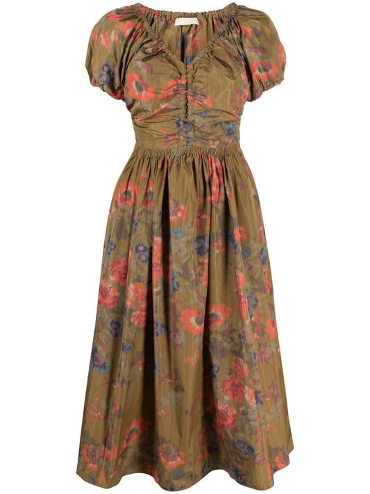 Green Cecile Floral-print Midi Dress
