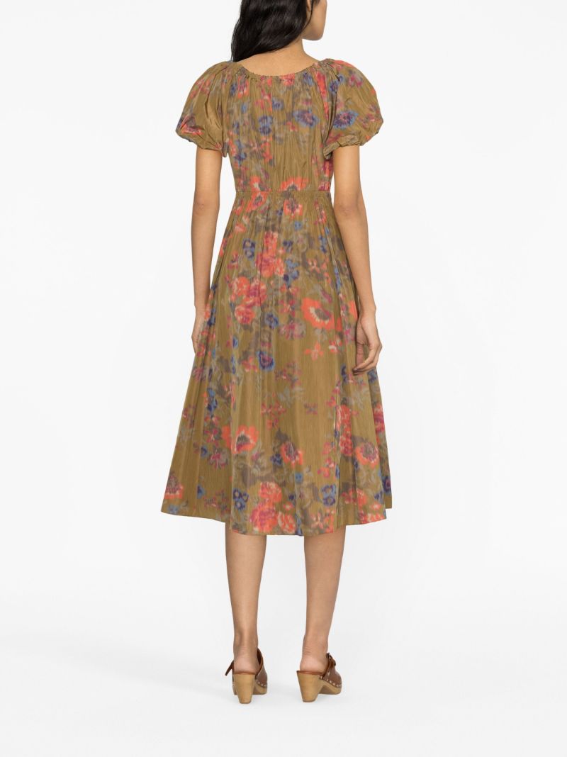 Green Cecile Floral-print Midi Dress