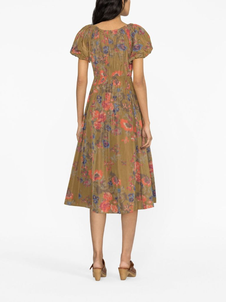 Green Cecile Floral-print Midi Dress