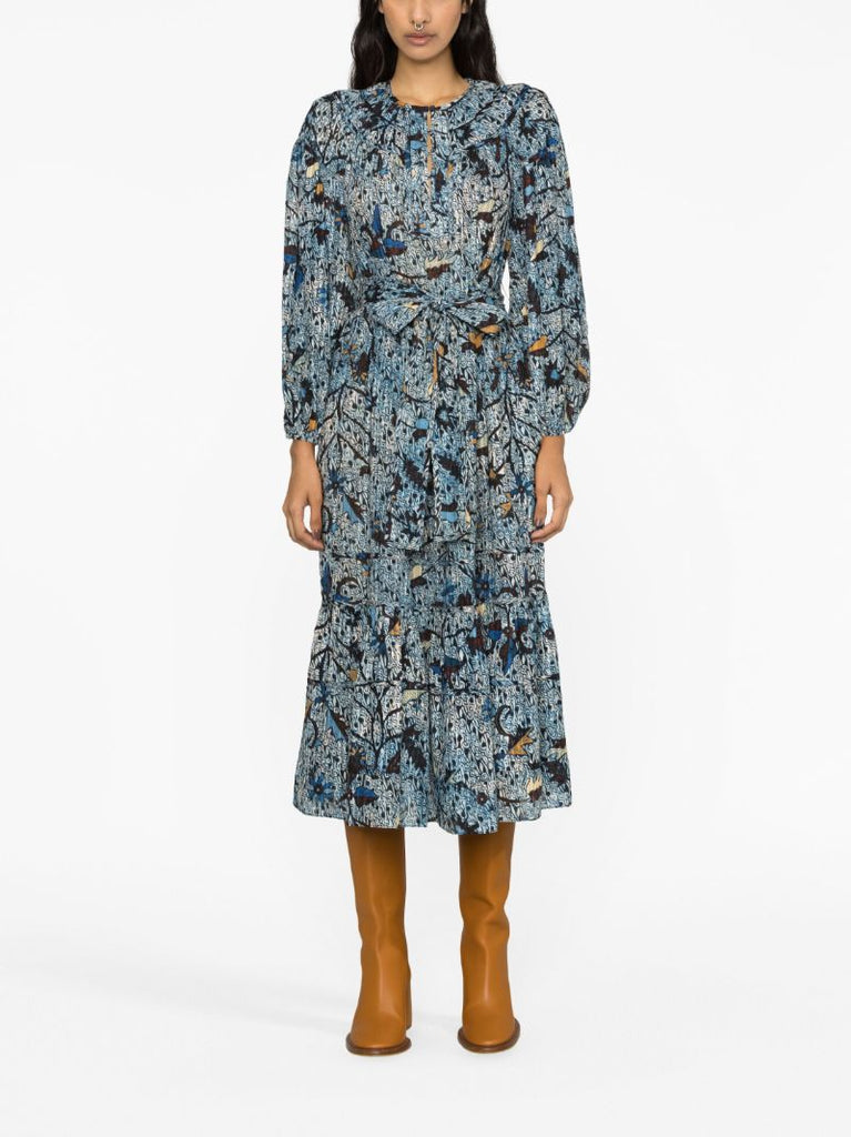 Blue Iona Floral-print Midi Dress