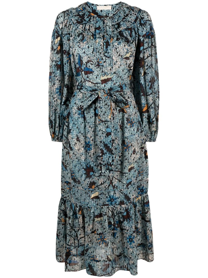 Blue Iona Floral-print Midi Dress