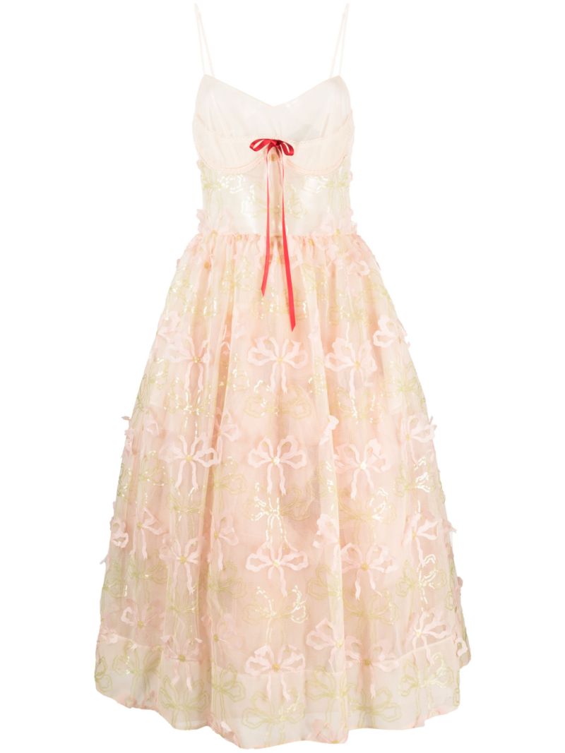 Neutral Bow-embellished Tulle Dress