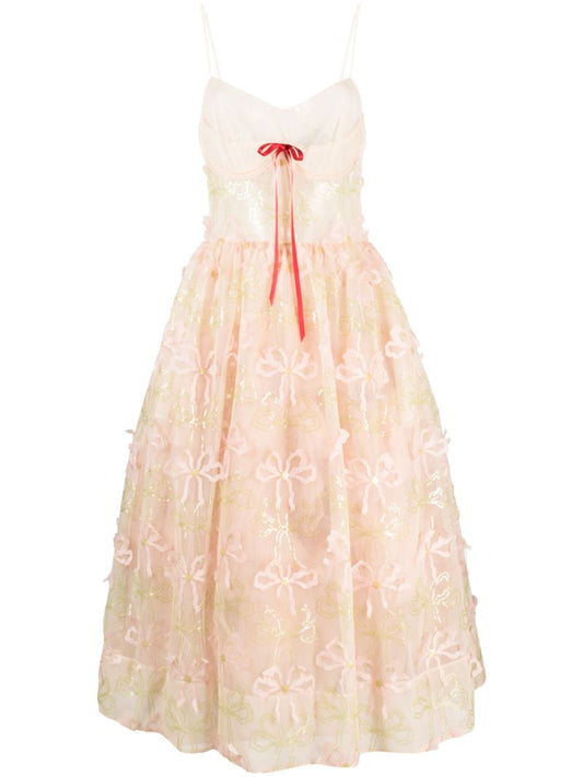 Neutral Bow-embellished Tulle Dress