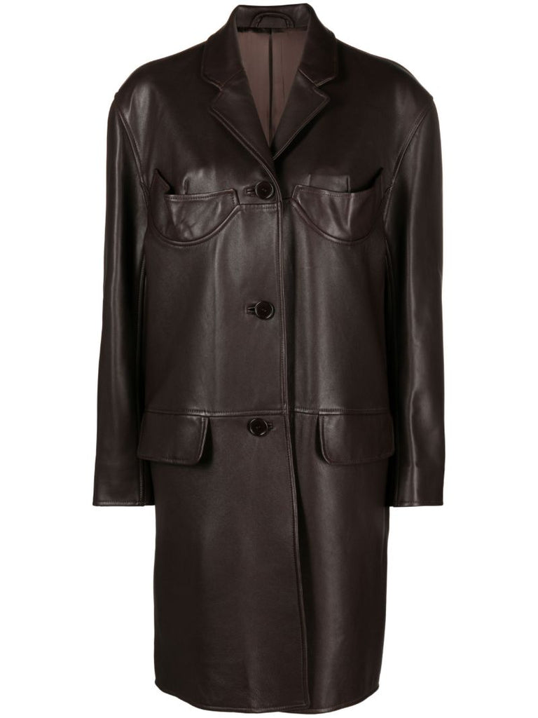 Brown Single-breasted Leather Coat