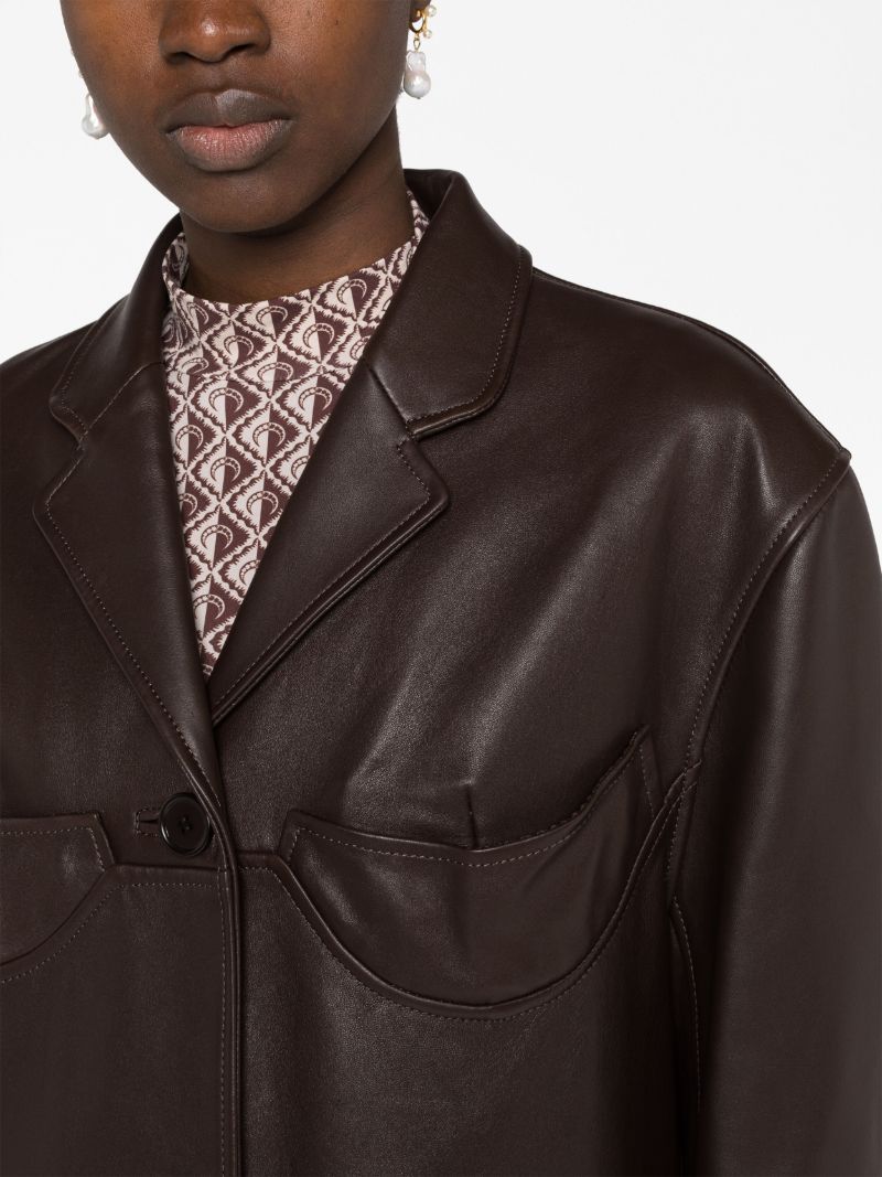 Brown Single-breasted Leather Coat