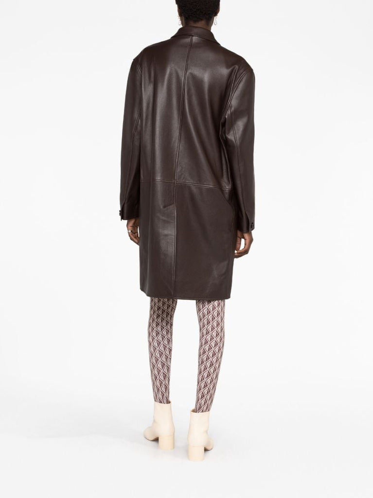 Brown Single-breasted Leather Coat