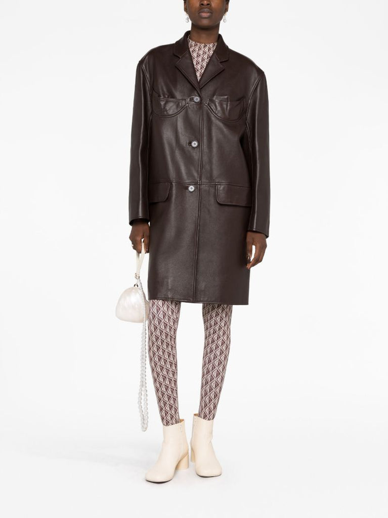 Brown Single-breasted Leather Coat