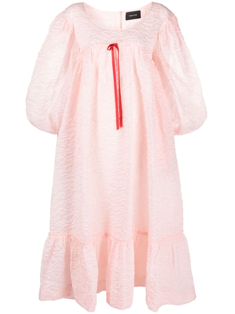 Pink Puff-sleeve MatelassÃ© Dress