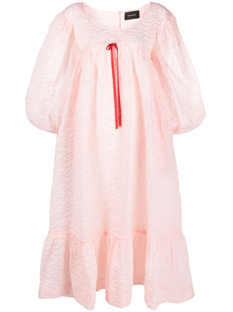 Pink Puff-sleeve MatelassÃ© Dress