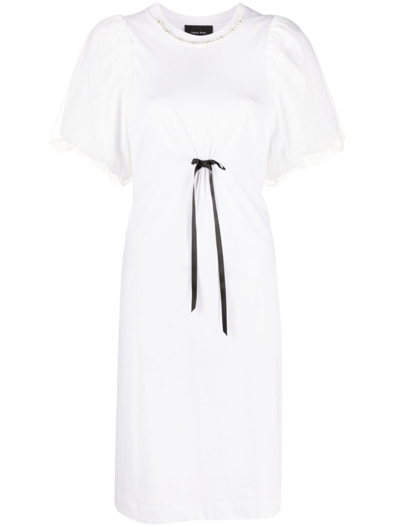 White Pearl-embellished Cotton Dress