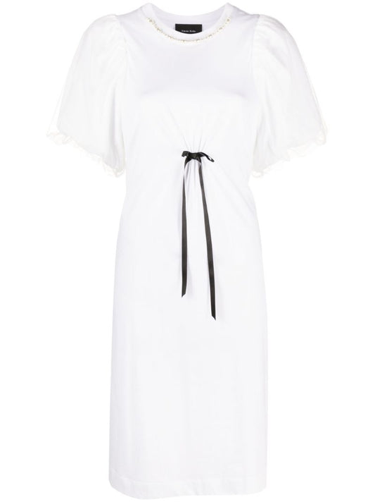 White Pearl-embellished Cotton Dress
